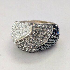 JCM Brass Pave Rhinestone Domed Silver Tone Ring Size 7.75